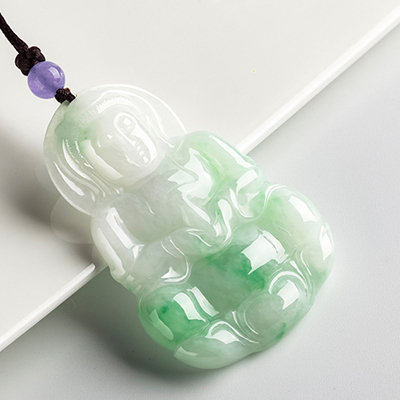 翠佛堂天然冰糯种翠绿翡翠观音玉石吊坠挂件男款带证书